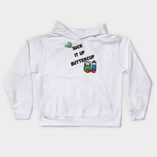 Suck it up buttercup, with trainers, and weights Kids Hoodie